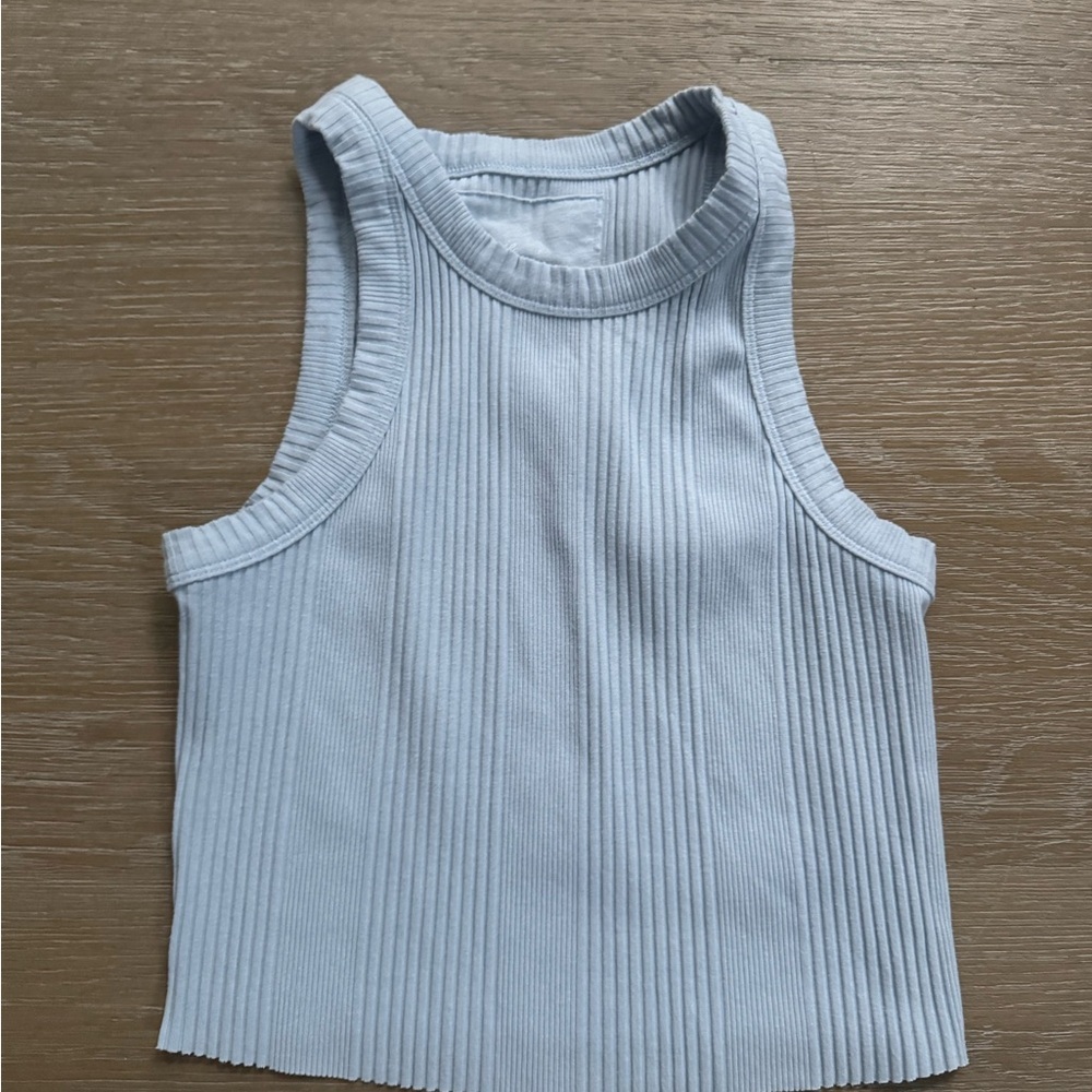 AERIE women’s baby blue ribbed high neck cropped tank top shirt size small